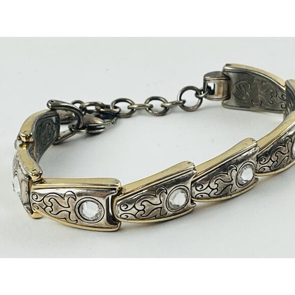 Vintage Gold and Silver Plated Link Bracelet Crystals Stamped Brighton Western - Picture 1 of 13